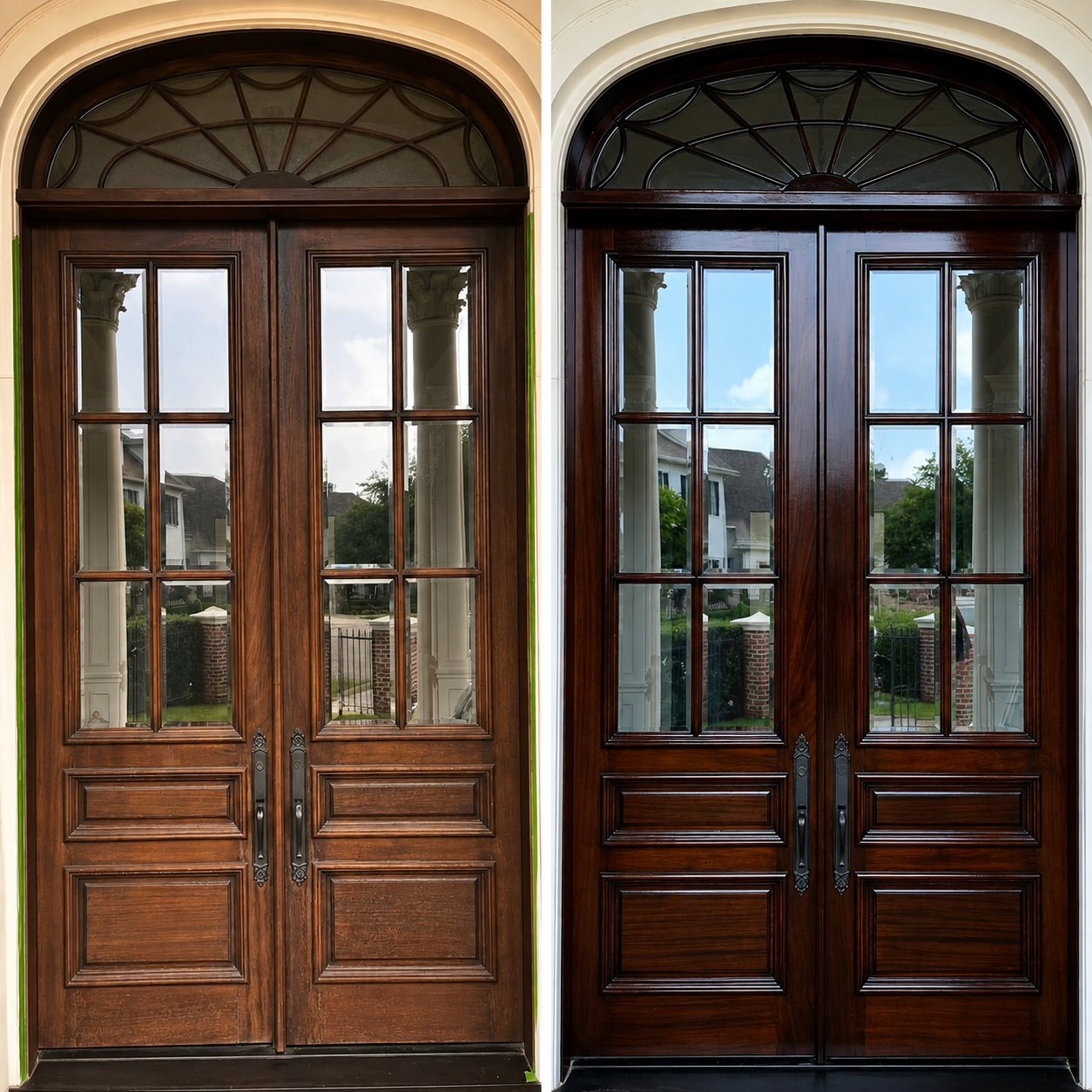 Before and after door refinishing transformation