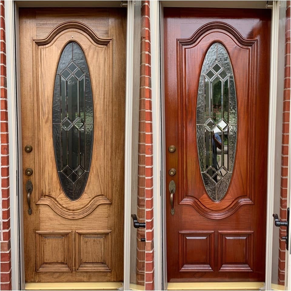 Single Door with Oval Glass — Rich Cherry Refinish